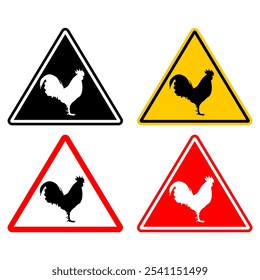 Sticker Collection of Warning Signs with Rooster Icon - Editable and Scalable Vector for Attention and Information Boards on White Background