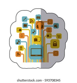 sticker color background with computer icons vector illustration