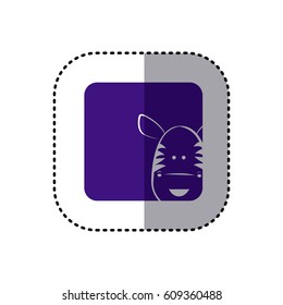 sticker of color background square with face of zebra vector illustration