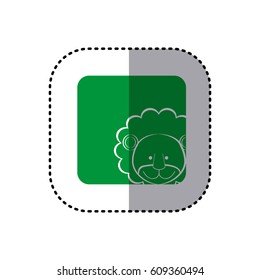 sticker of color background square with face of lion vector illustration