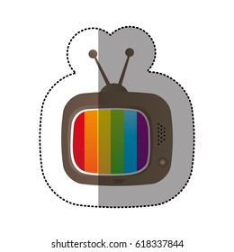 sticker color background with tv set vector illustration