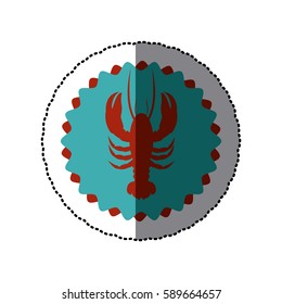 sticker color circular frame with lobster vector illustration
