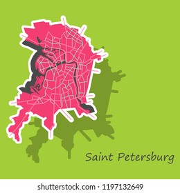 Sticker color map of the centre of St. Petersburg, Russia with main roads and railways. All objects are located on separate layers.