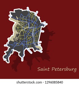 Sticker color map of the centre of St. Petersburg, Russia with main roads and railways. All objects are located on separate layers.