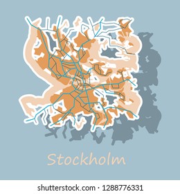Sticker color map of Stockholm, Sweden. All objects are located on separate layers.