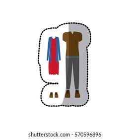 sticker color silhouette with casual clothes and dress