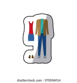 sticker color silhouette with casual clothes