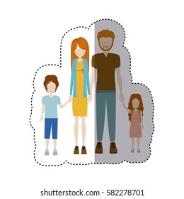 sticker color silhouette family with redhead and dad with beard vector illustration