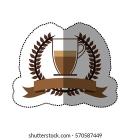 sticker color silhouette with olive crown with ribbon and glass jar of coffee with handle
