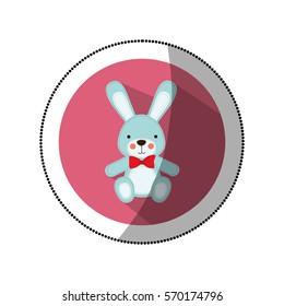 sticker color silhouette with Stuffed rabbit in round frame
