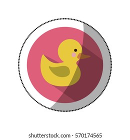 sticker color silhouette with yellow duck bath in round frame