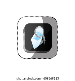 sticker color square 3d button with magnifying glass and envelopes vector illustration
