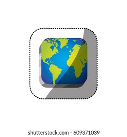 sticker color square 3d button with map continents vector illustration