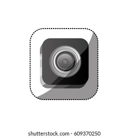 sticker color square button with realistic analog camera lens vector illustration