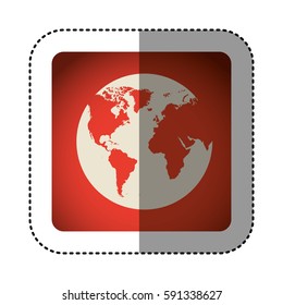 sticker color square with map of the world vector illustration