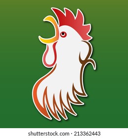 sticker - colored stylized rooster with yellow beak and red comb 