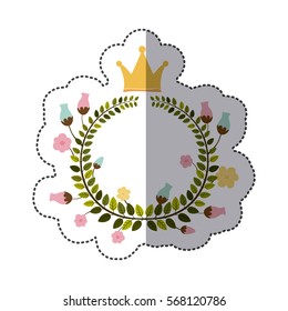 sticker colorful arch of leaves with flowers and crown