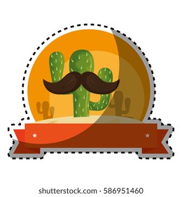 sticker colorful background with animated sketch cactus with ribbon