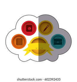 sticker colorful button academic apps with emblem ribbon decorative vector illustration