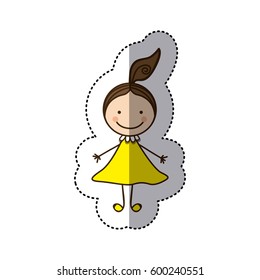 sticker colorful caricature girl with hair tail vector illustration