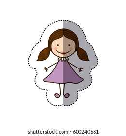 sticker colorful caricature girl with hair pigtails vector illustration