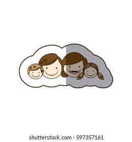 sticker colorful cartoon family faces vector illustration