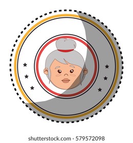 sticker colorful circular border with front face elderly woman