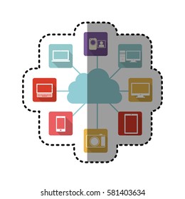 sticker colorful cloud storage with icon apps vector illustration