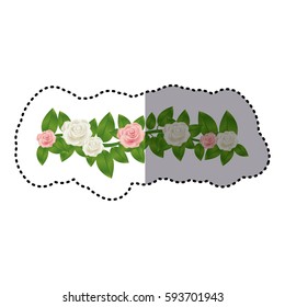 sticker colorful crown of leaves with roses floral design vector illustration