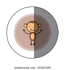 sticker colorful decorative frame with cute monkey animal vector illustration