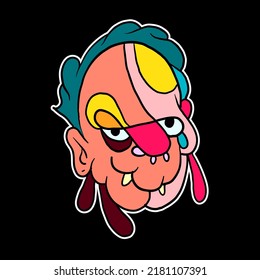 Sticker colorful doodle cartoon vector illustration. head, mask, evil, ghost and monster for logo mascot