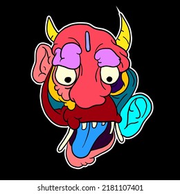 Sticker colorful doodle cartoon vector illustration. head, mask, evil, ghost and monster for logo mascot