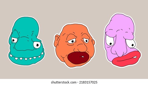 Sticker colorful doodle cartoon vector illustration. head, mask, evil, ghost and monster for logo mascot