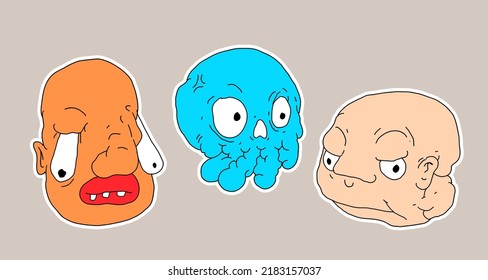 Sticker colorful doodle cartoon vector illustration. head, mask, evil, ghost and monster for logo mascot