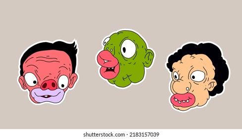 Sticker colorful doodle cartoon vector illustration. head, mask, evil, ghost and monster for logo mascot