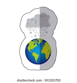 sticker colorful earth world cloud with cumulus of clouds with snow rain vector illustration