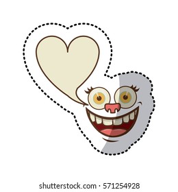 sticker colorful face cartoon gesture with dialog heart shape box