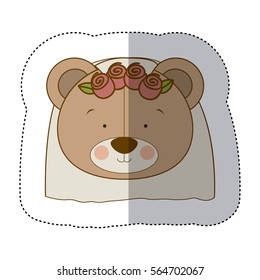 sticker colorful and half shadow with face of bride bear