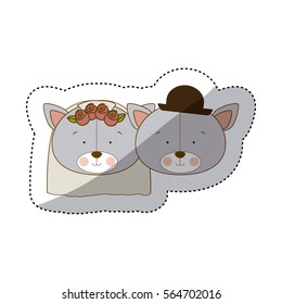 sticker colorful and half shadow with faces couple of married bears
