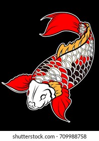 Sticker colorful Koi fish and water splash Japanese tattoo.Japanese art Koi carp fish with wave for Japanese tattoo.