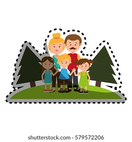 sticker colorful landscape with family nucleus