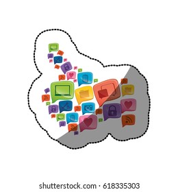 sticker colorful pattern abstract shape formed by callout social icons vector illustration