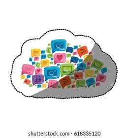 sticker colorful pattern cloud shape formed by callout social icons vector illustration