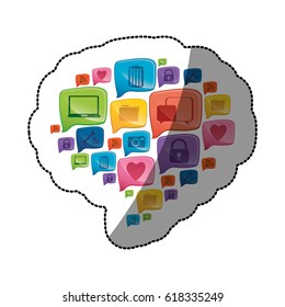 sticker colorful pattern dialog shape formed by callout social icons vector illustration