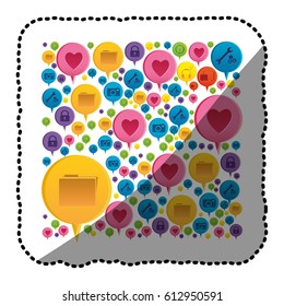 sticker colorful pattern formed by dialogue social icons vector illustration
