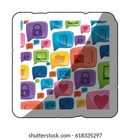 sticker colorful pattern formed by dialogue social icons vector illustration