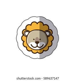 sticker colorful picture face cute lion animal vector illustration
