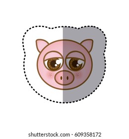 sticker colorful picture face of pig with big eyes vector illustration