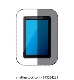 sticker colorful realistic tech tablet with camera vector illustration