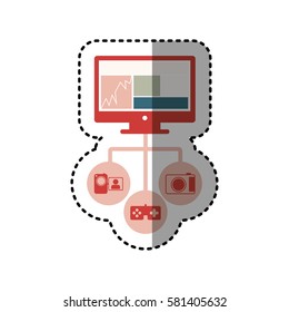 sticker colorful screen computer with icon apps vector illustration